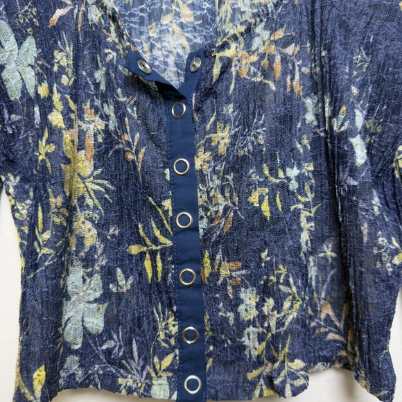 Free People Women Angelina Top XS Blue Sheer Button Front Long Sleeve Crop Indie - Picture 5 of 10